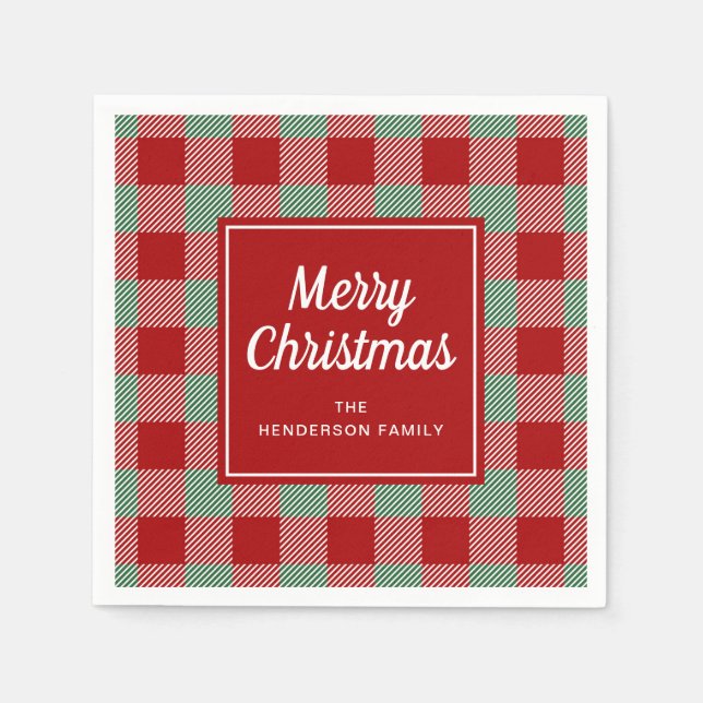 Servilleta De Papel Rojo Escocés Rústico Feliz Navidad (Anverso)