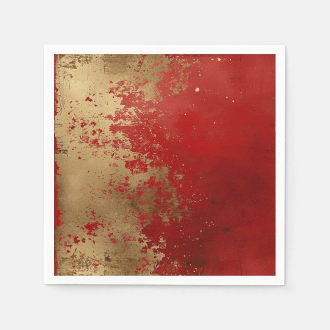 Servilleta De Papel Rojo Grunge y Dorado (Anverso)