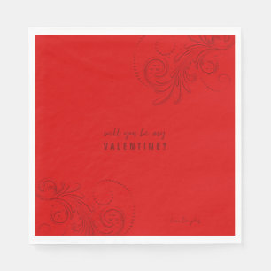 Servilleta De Papel Rojo Monocromático Swirls Serás Mi Valentín