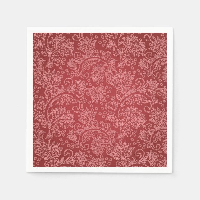 Servilleta De Papel Rojo Paisley Damask Diseñador Floral Vintage Clási (Anverso)