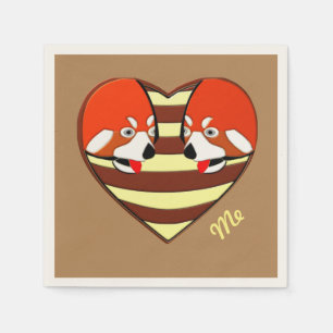 Servilleta De Papel Rojo Panda, corazón de amor