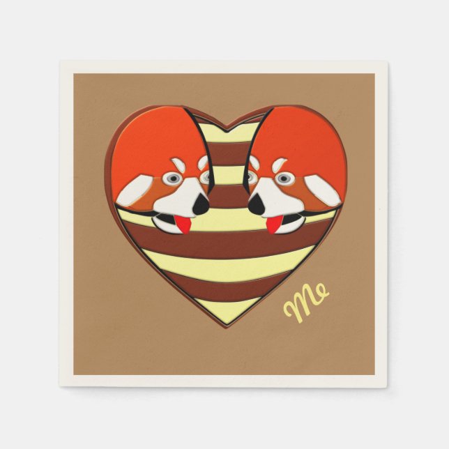 Servilleta De Papel Rojo Panda, corazón de amor (Anverso)