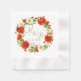 Servilleta De Papel Rojo Poppies White Yellow Daisies Flor Wreath
