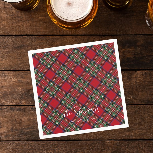 Servilleta De Papel Rojo Rojo Rústico clásico Stewart Tartán (Rustic Plaid Stewart Tartan Personalized Paper Napkin)