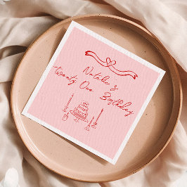 Servilleta De Papel Rojo Rosa Retro 21ª Mano Dibujó Pastel De Pastel C