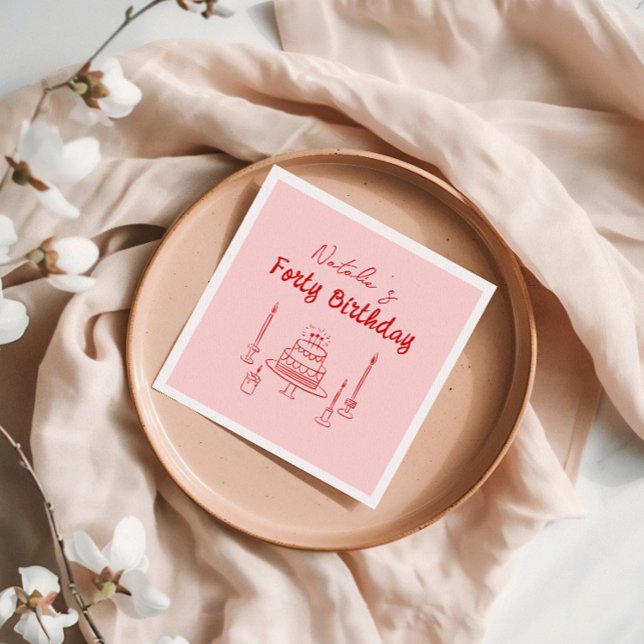 Servilleta De Papel Rojo Rosado Retro 40° Pastel de la Mano Dibujado C (Subido por el creador)