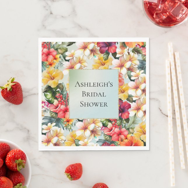 Servilleta De Papel Rojo Tropical Amarillo Amarillo Hibiscus Floral (In situ)