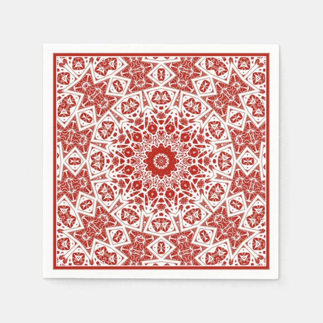 Servilleta De Papel rojo y blanco, bandana étnica (Anverso)