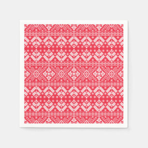 Servilleta De Papel Rojo y Blanco Copo de Nieve y Floral Fair Isle Nav