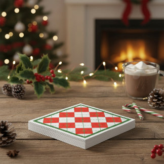 Servilleta De Papel Rojo y Verde Argyle con Borde Verde de Vacaciones