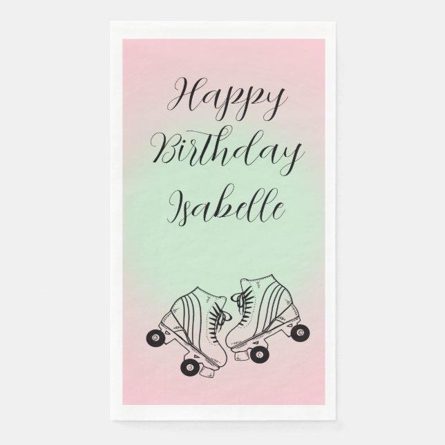 Servilleta De Papel Roller Skate Ombre Rosa Feliz Cumpleaños (Anverso)