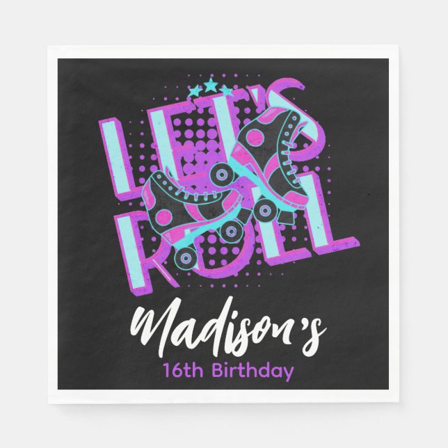 Servilleta De Papel Roller Skates Sweet 16 Theme Party (Anverso)