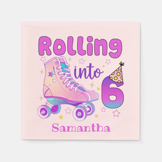 Servilleta De Papel Rolling Into 6 - Cute Purple Roller Skate Cumpleañ (Anverso)