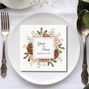 Servilleta De Papel Romance de Otoño Acuarela Floral Boda Personalizad