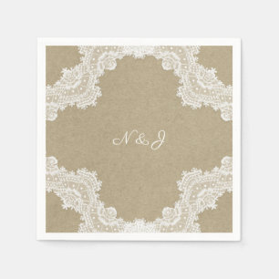 Servilleta De Papel Romance Rústico Elegante Encaje Blanco y Boda Kraf