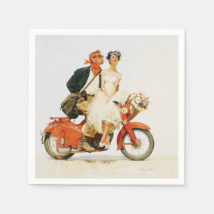 Servilleta De Papel Romance Vintage en un Scooter Rojo