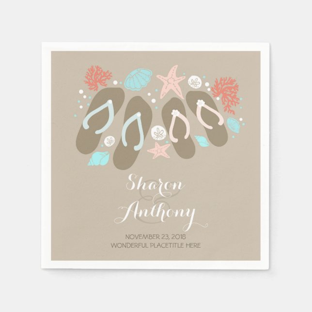 Servilleta De Papel Romantic Beach flip flops Boda Papel (Anverso)