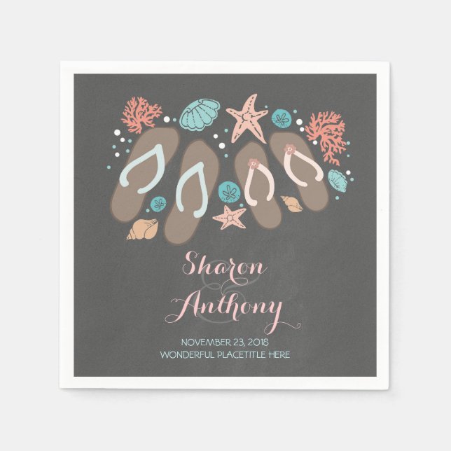 Servilleta De Papel Romantic Beach flip flops Boda Papel (Anverso)