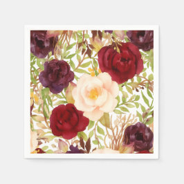Servilleta De Papel Romantic Burgundy & Blush Watercolor Floral