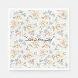 Servilleta De Papel Romantic Cream Floral Blue Leaves Wedding