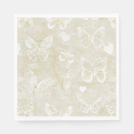 Servilleta De Papel Romantic Cream Ivory Butterflies Hearts Wedding
