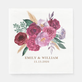 Servilleta De Papel Romantic Dark Moody Burgundy Maroon Floral Wedding
