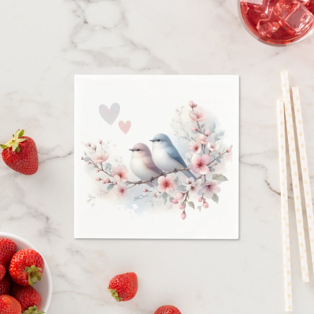 Servilleta De Papel Romantic Love Birds Cherry Blossom Branch (In situ)