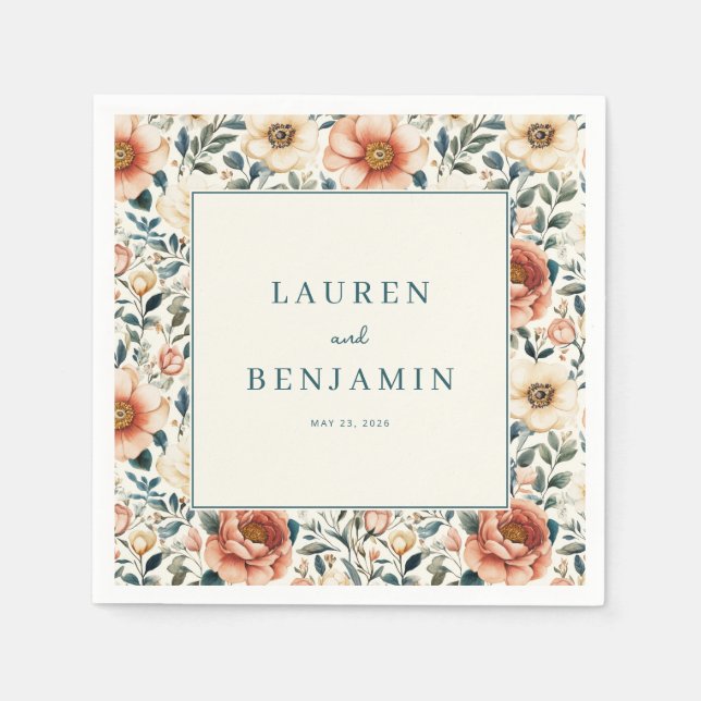 Servilleta De Papel Romantic Peach Floral (Anverso)