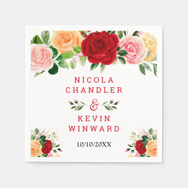 Servilleta De Papel Romantic Red and Orange Roses (Anverso)