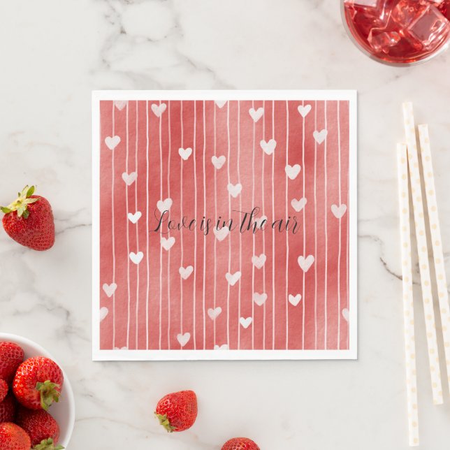 Servilleta De Papel Romantic Red White Stripes Hearts Love (In situ)