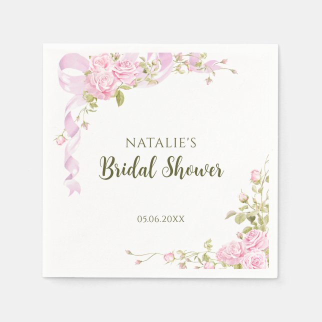 Servilleta De Papel Romantic Roses Chic Floral Bridal Shower (Anverso)