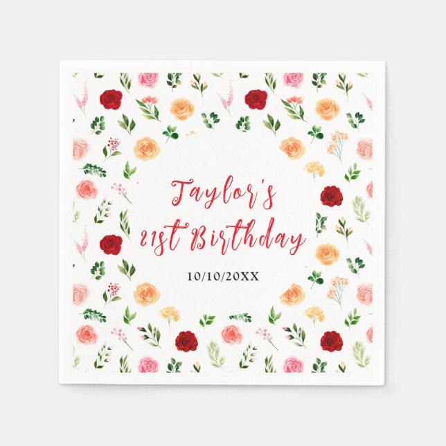 Servilleta De Papel Romantic Roses Floral Birthday (Anverso)