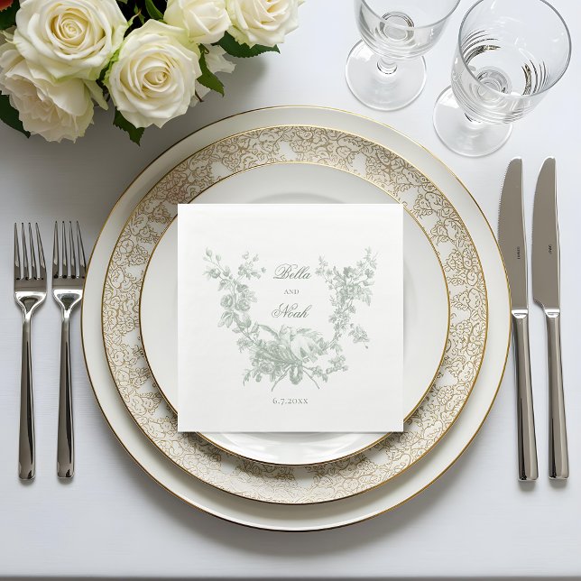 Servilleta De Papel Romantic Sage Floral Wreath w/Lovebirds Wedding (Subido por el creador)