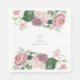 Servilleta De Papel Romántica acuarela Flores rosadas Boda Jardín