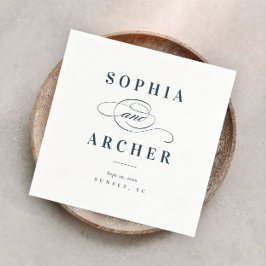 Servilleta De Papel Romántica Marina de caligrafía Boda Blue Elegant