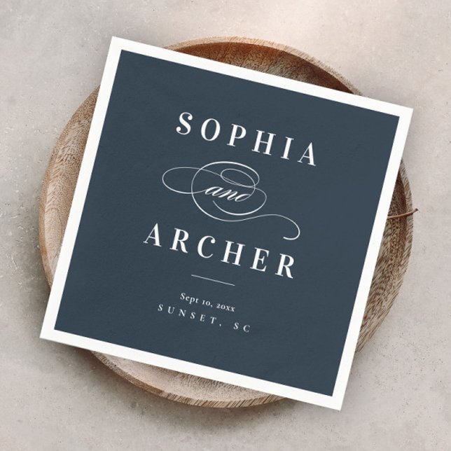 Servilleta De Papel Romántica Marina de caligrafía Boda Blue Elegant (Subido por el creador)