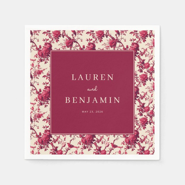 Servilleta De Papel Románticas Rosas Florales Granate (Anverso)