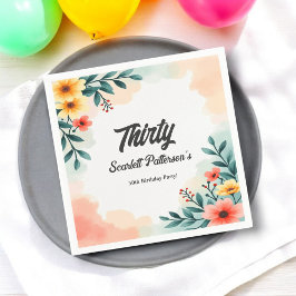 Servilleta De Papel Romántico acuarela Floral Verano 30 cumpleaños