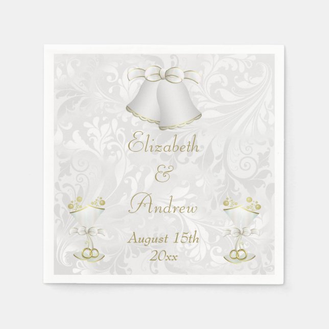 Servilleta De Papel Romántico Boda Bells y Champán Flutes (Anverso)