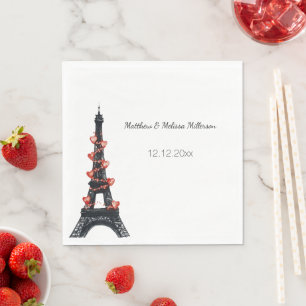 Servilleta De Papel Romántico Boda de la Torre Eiffel de los corazones