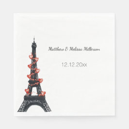 Servilleta De Papel Romántico Boda de la Torre Eiffel de los corazones