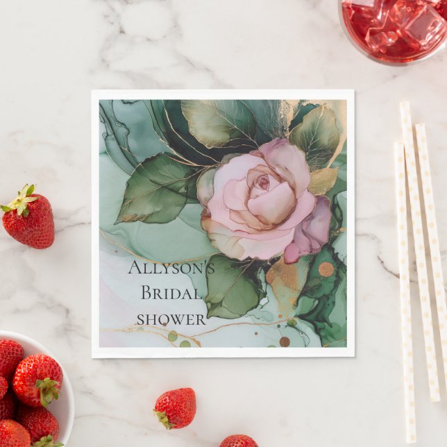 Servilleta De Papel Romántico Boda floral de oro rosa rosa rosa (In situ)