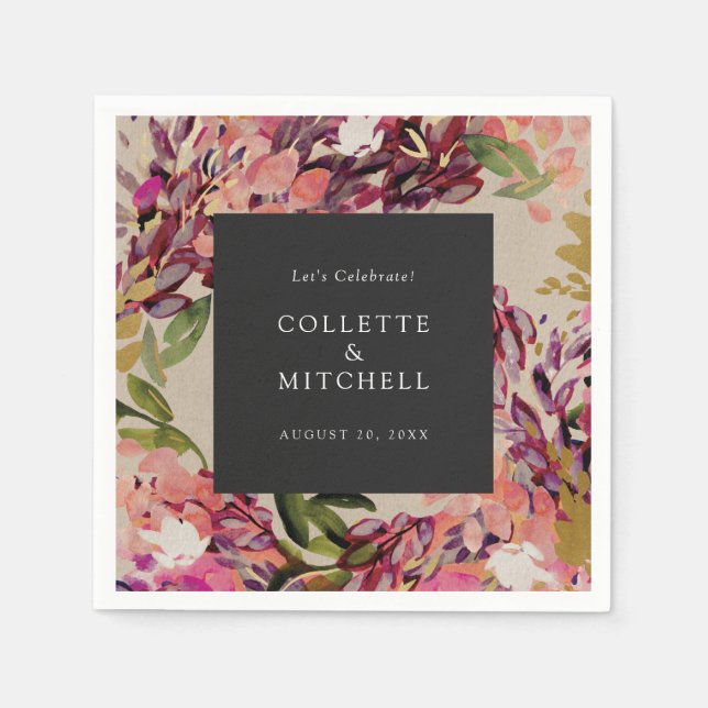 Servilleta De Papel Romántico Bouquet Hot Pink Black Boda (Anverso)