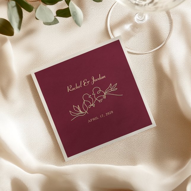 Servilleta De Papel Romántico Burgundy Dorado Boda (Subido por el creador)