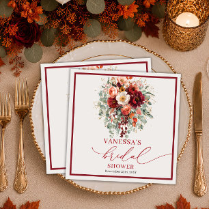 Servilleta De Papel Romántico Burgundy Gold Eucalipto boda de otoño