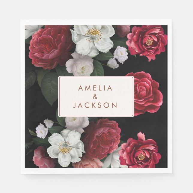 Servilleta De Papel Romántico Burgundy negro y rojo otoño Boda (Anverso)