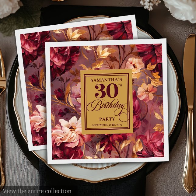 Servilleta De Papel Romántico Burgundy Rubor Gold 30 Napkins (Romantic Burgundy Blush Gold 30th Birthday Napkins)