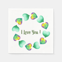 Servilleta De Papel Romántico Cute Acuarela Verde Día de San Valentín 