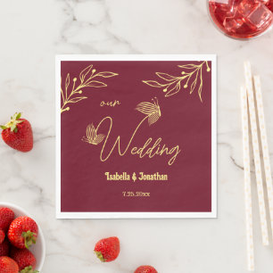 Servilleta De Papel Romántico elegante flor de oro burdeos