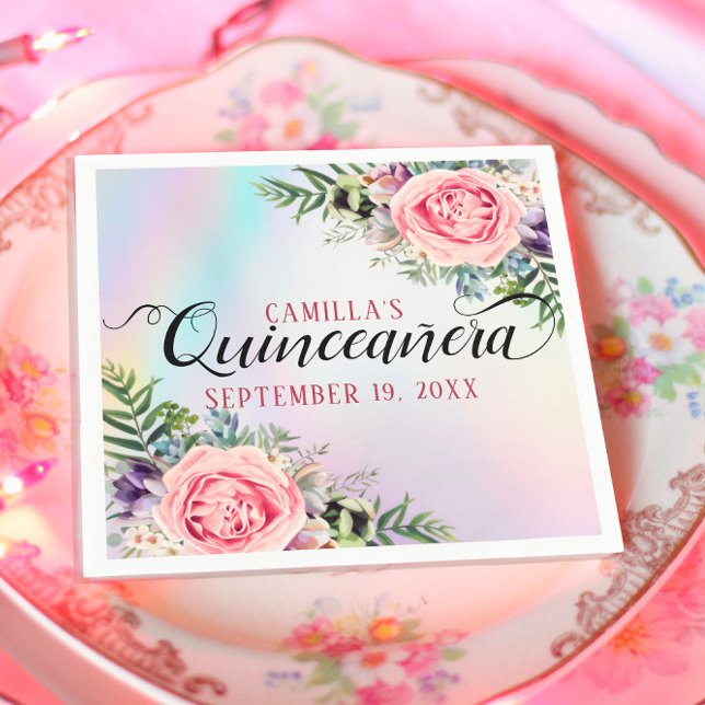 Servilleta De Papel Romántico elegante y encantador Quinceañera floral (Subido por el creador)